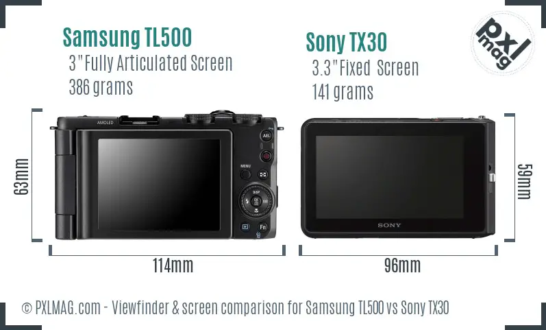 Samsung TL500 vs Sony TX30 Screen and Viewfinder comparison