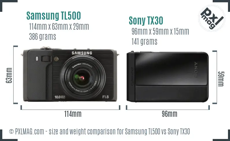 Samsung TL500 vs Sony TX30 size comparison