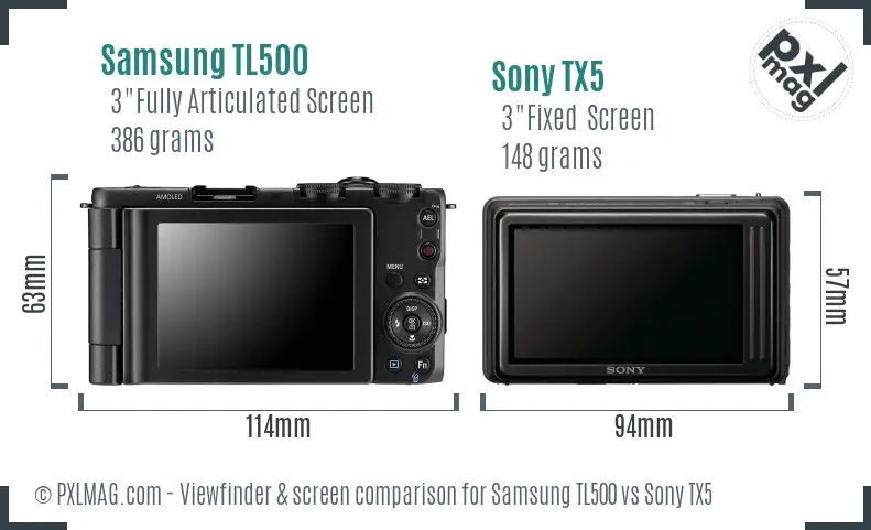 Samsung TL500 vs Sony TX5 Screen and Viewfinder comparison