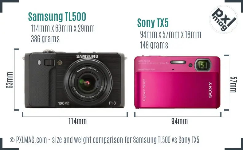 Samsung TL500 vs Sony TX5 size comparison