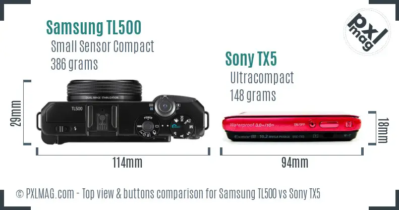 Samsung TL500 vs Sony TX5 top view buttons comparison