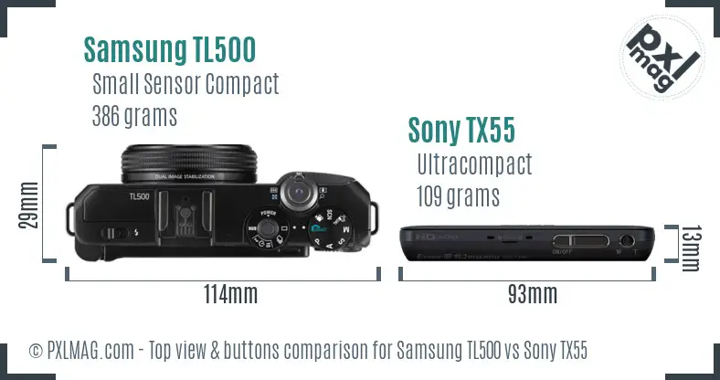 Samsung TL500 vs Sony TX55 top view buttons comparison Samsung TL500 vs Sony TX55 top view buttons comparison