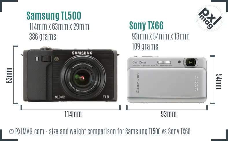 Samsung TL500 vs Sony TX66 size comparison