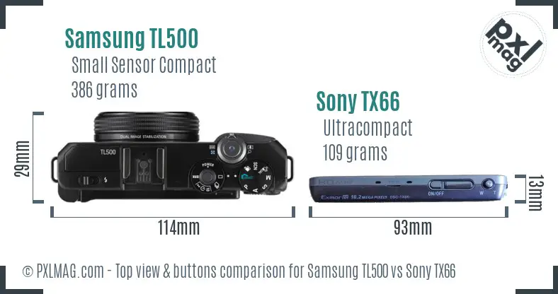 Samsung TL500 vs Sony TX66 top view buttons comparison