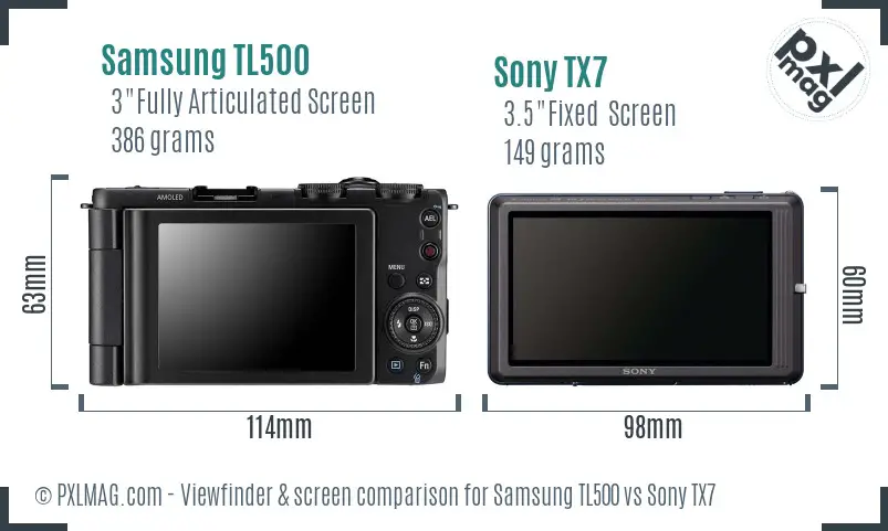 Samsung TL500 vs Sony TX7 Screen and Viewfinder comparison