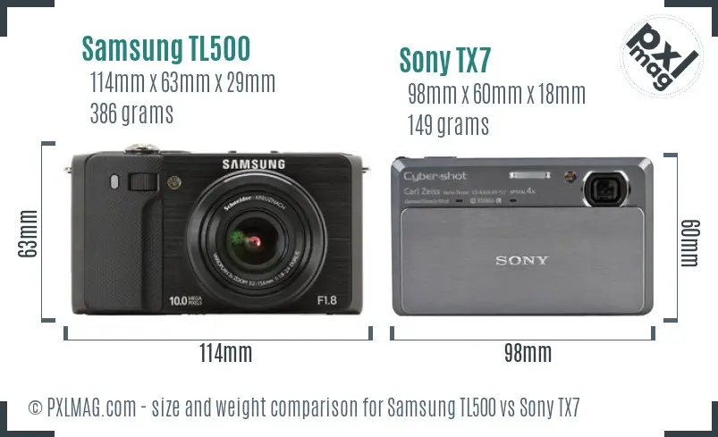 Samsung TL500 vs Sony TX7 size comparison