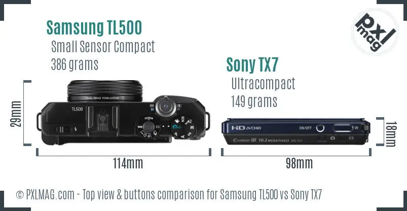 Samsung TL500 vs Sony TX7 top view buttons comparison