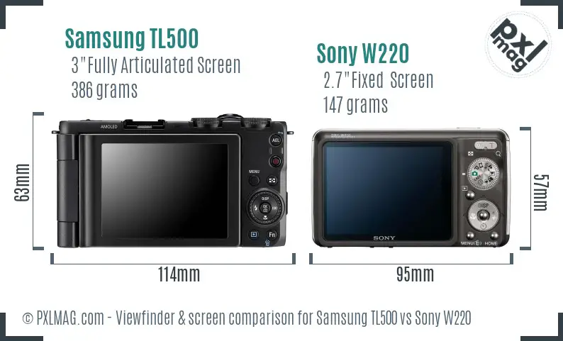 Samsung TL500 vs Sony W220 Screen and Viewfinder comparison Samsung TL500 vs Sony W220 Screen and Viewfinder comparison