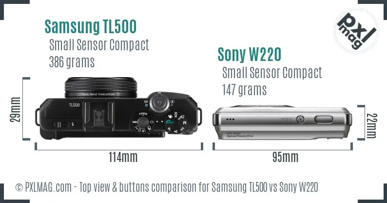 Samsung TL500 vs Sony W220 top view buttons comparison Samsung TL500 vs Sony W220 top view buttons comparison