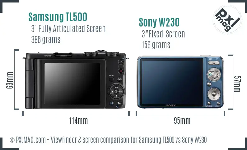 Samsung TL500 vs Sony W230 Screen and Viewfinder comparison Samsung TL500 vs Sony W230 Screen and Viewfinder comparison
