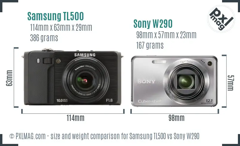 Samsung TL500 vs Sony W290 size comparison