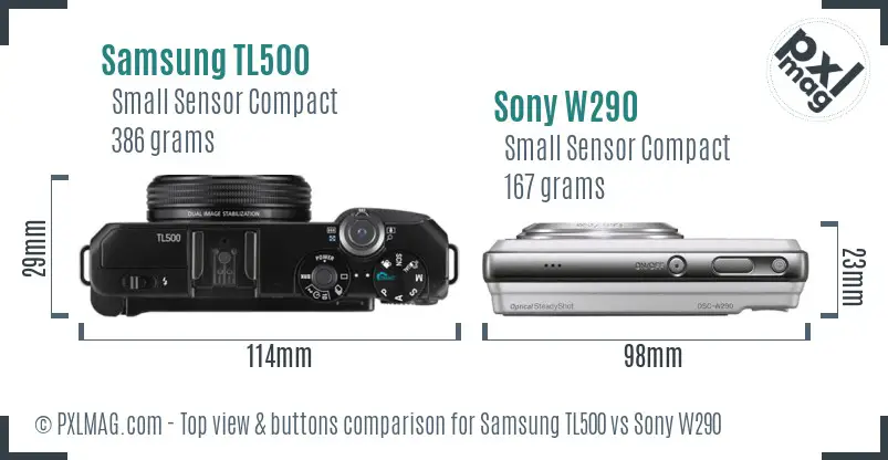 Samsung TL500 vs Sony W290 top view buttons comparison