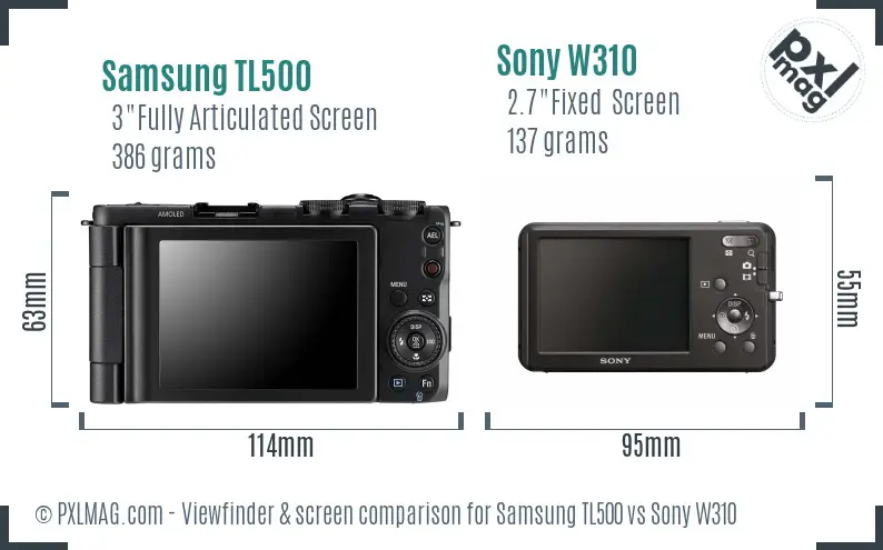 Samsung TL500 vs Sony W310 Screen and Viewfinder comparison