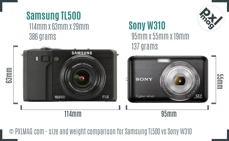 Samsung TL500 vs Sony W310 size comparison
