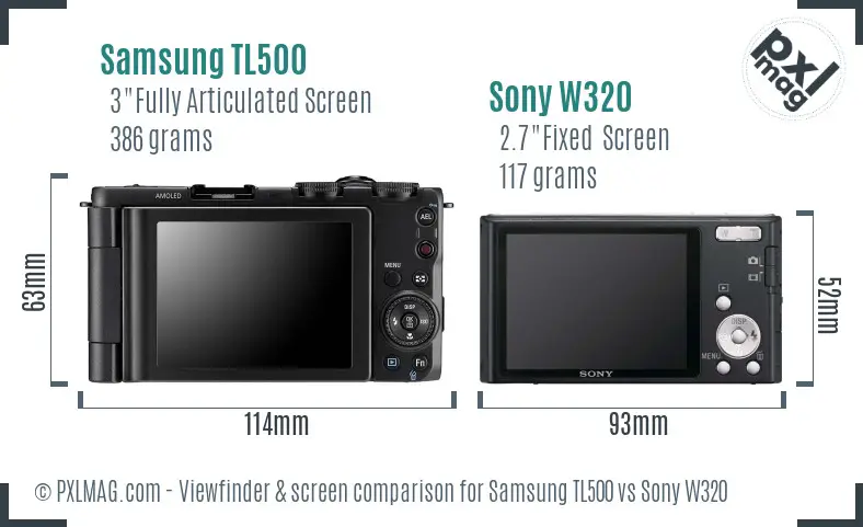 Samsung TL500 vs Sony W320 Screen and Viewfinder comparison