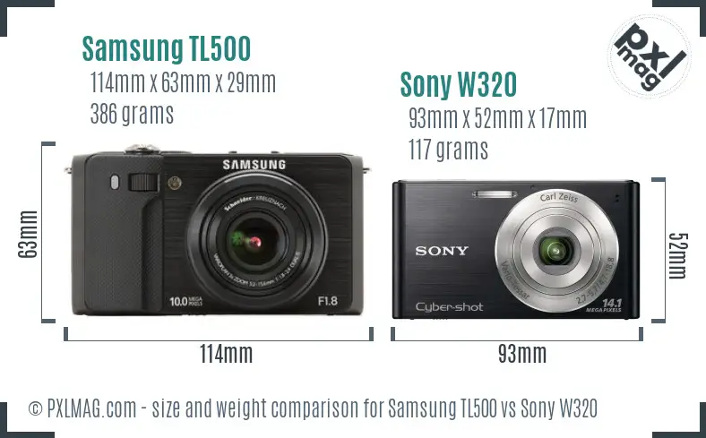 Samsung TL500 vs Sony W320 size comparison