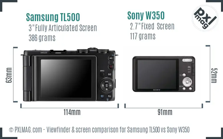 Samsung TL500 vs Sony W350 Screen and Viewfinder comparison Samsung TL500 vs Sony W350 Screen and Viewfinder comparison