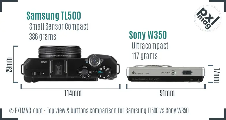 Samsung TL500 vs Sony W350 top view buttons comparison Samsung TL500 vs Sony W350 top view buttons comparison