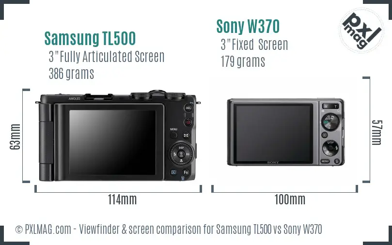 Samsung TL500 vs Sony W370 Screen and Viewfinder comparison
