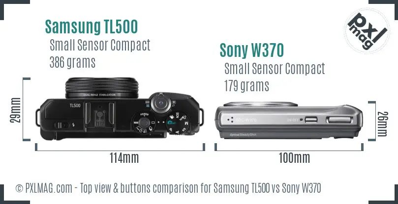 Samsung TL500 vs Sony W370 top view buttons comparison