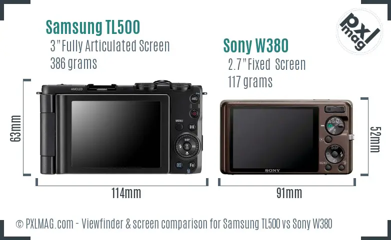Samsung TL500 vs Sony W380 Screen and Viewfinder comparison