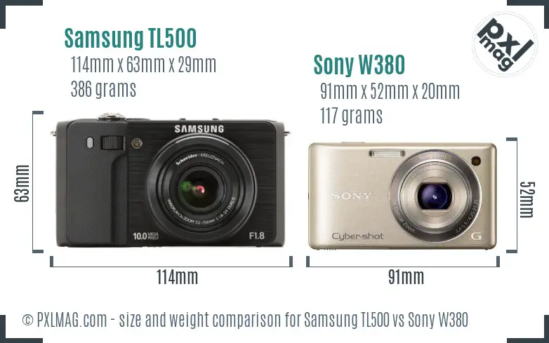 Samsung TL500 vs Sony W380 size comparison