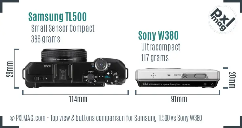 Samsung TL500 vs Sony W380 top view buttons comparison