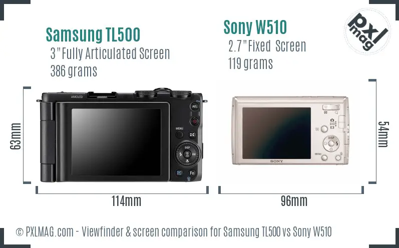 Samsung TL500 vs Sony W510 Screen and Viewfinder comparison