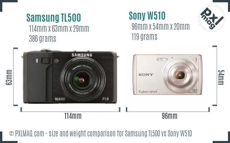 Samsung TL500 vs Sony W510 size comparison