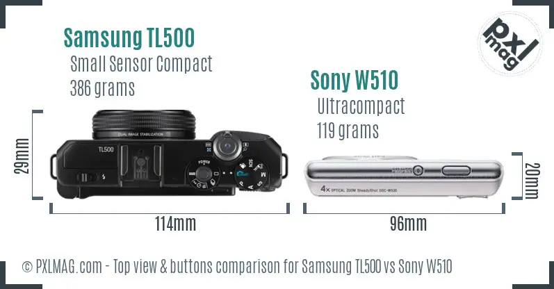 Samsung TL500 vs Sony W510 top view buttons comparison