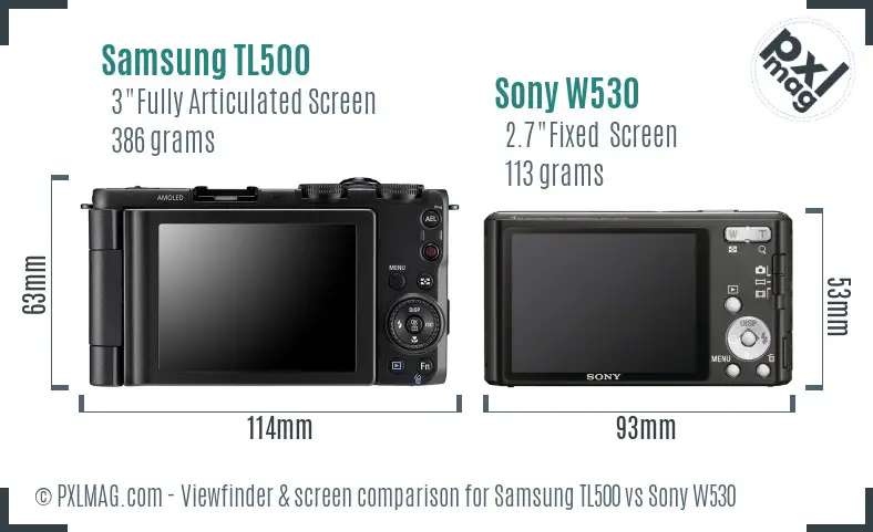 Samsung TL500 vs Sony W530 Screen and Viewfinder comparison Samsung TL500 vs Sony W530 Screen and Viewfinder comparison