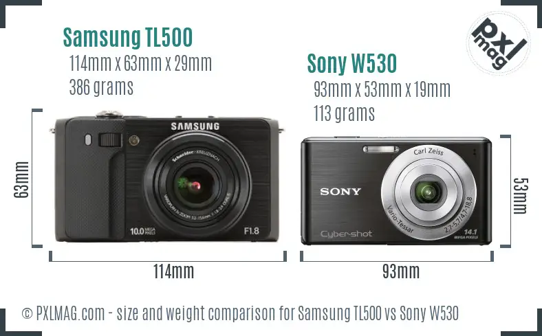 Samsung TL500 vs Sony W530 size comparison Samsung TL500 vs Sony W530 size comparison