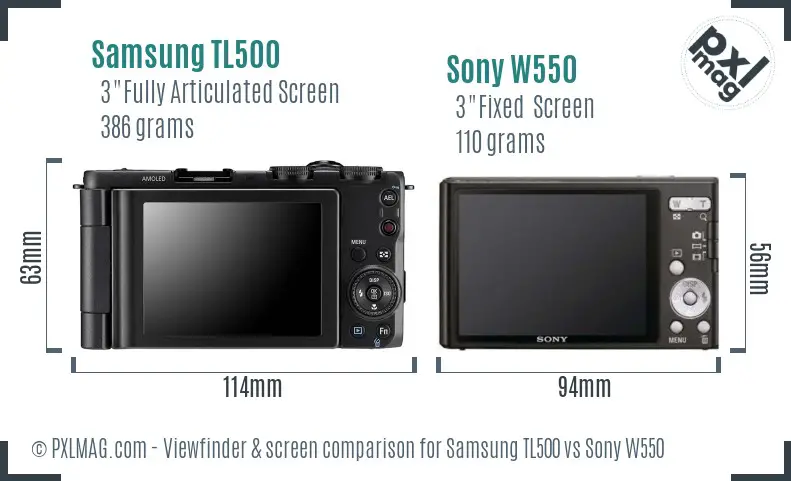 Samsung TL500 vs Sony W550 Screen and Viewfinder comparison