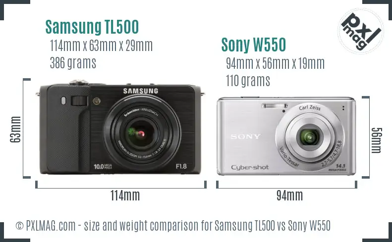 Samsung TL500 vs Sony W550 size comparison