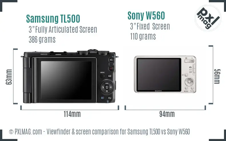 Samsung TL500 vs Sony W560 Screen and Viewfinder comparison