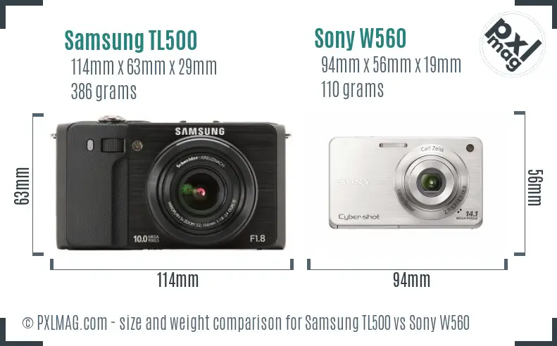 Samsung TL500 vs Sony W560 size comparison