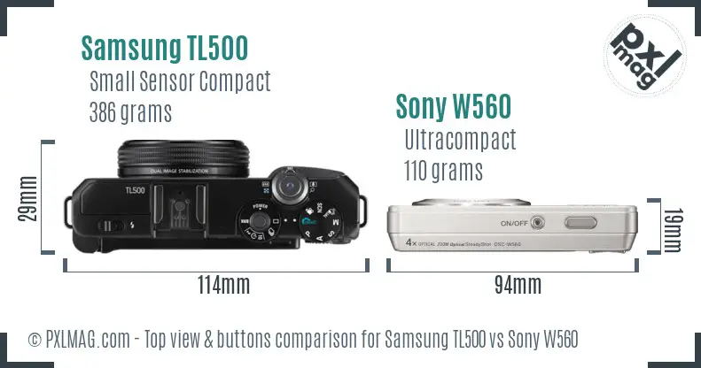Samsung TL500 vs Sony W560 top view buttons comparison