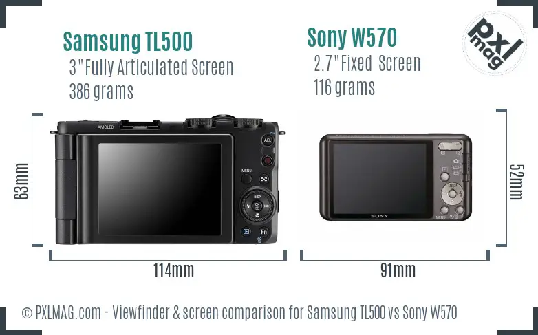 Samsung TL500 vs Sony W570 Screen and Viewfinder comparison