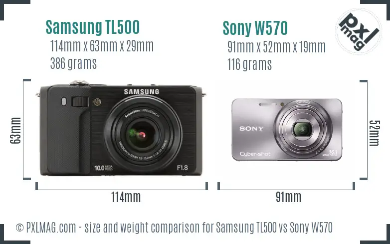 Samsung TL500 vs Sony W570 size comparison