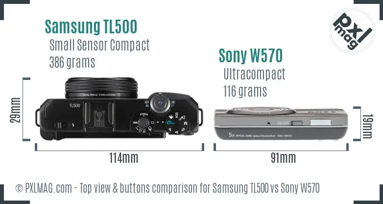 Samsung TL500 vs Sony W570 top view buttons comparison