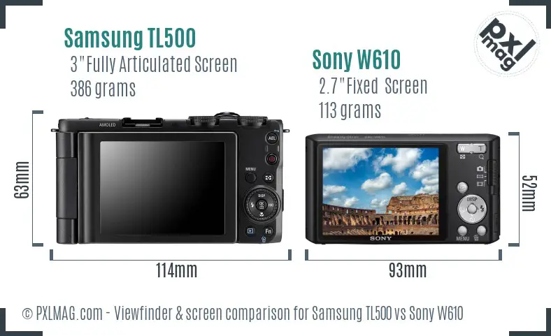 Samsung TL500 vs Sony W610 Screen and Viewfinder comparison