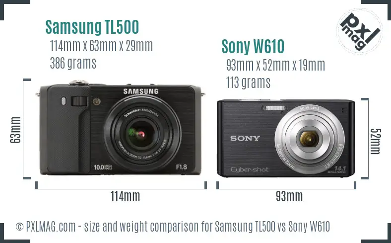 Samsung TL500 vs Sony W610 size comparison