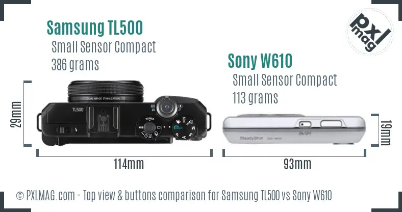 Samsung TL500 vs Sony W610 top view buttons comparison