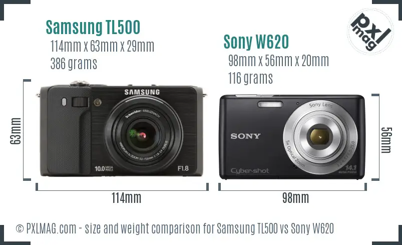 Samsung TL500 vs Sony W620 size comparison