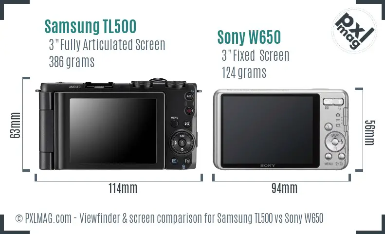 Samsung TL500 vs Sony W650 Screen and Viewfinder comparison