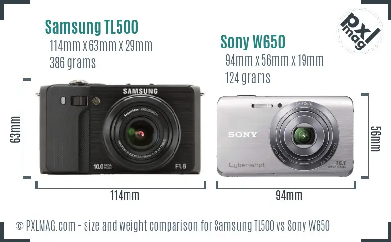 Samsung TL500 vs Sony W650 size comparison