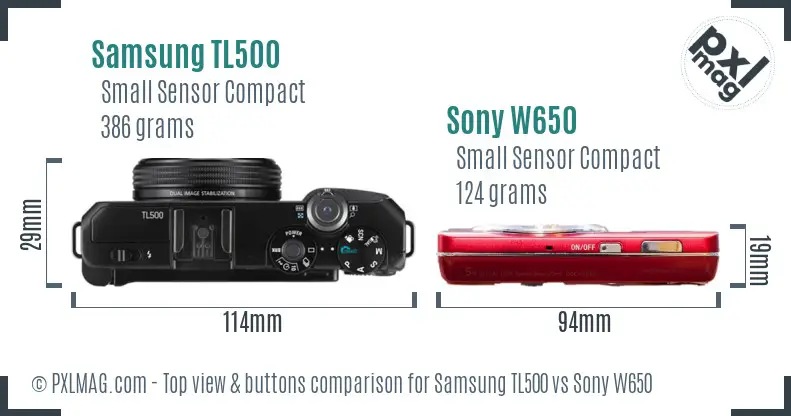 Samsung TL500 vs Sony W650 top view buttons comparison