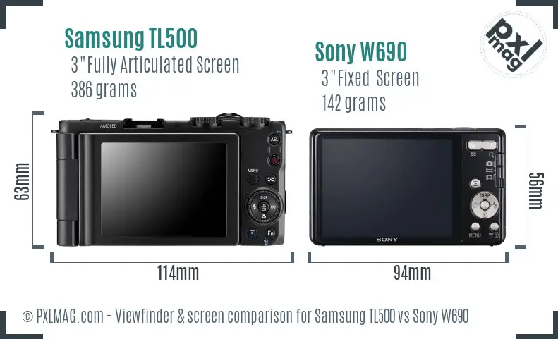 Samsung TL500 vs Sony W690 Screen and Viewfinder comparison