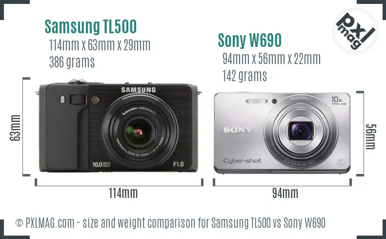 Samsung TL500 vs Sony W690 size comparison