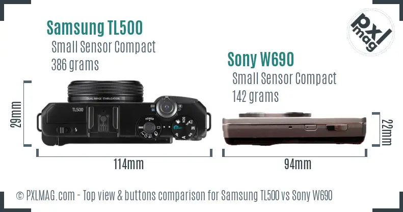 Samsung TL500 vs Sony W690 top view buttons comparison